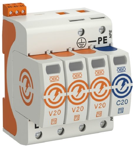 Ограничитель импульсных напряжений УЗИП OBO SurgeController 4п L1-L2-L3-N-PE классII 20кА с NFC картинка